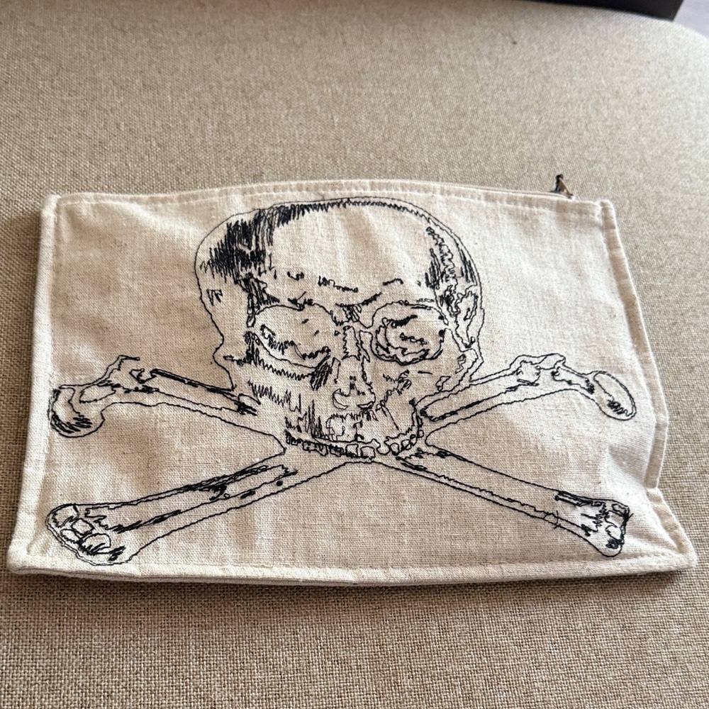 Thomas Paul Skull and Crossbones Beige Canvas Clutch